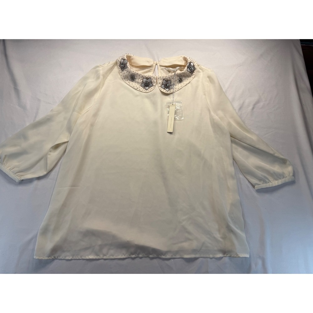 Lauren Conrad Wonderland Beaded Collar Knit Top Whisper White XL LC33D038